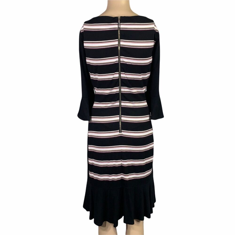 White House Black Market Womens Sheath Dress Bell Sleeve Flippy Hem Stripes Sz 8 - Picture 7 of 15